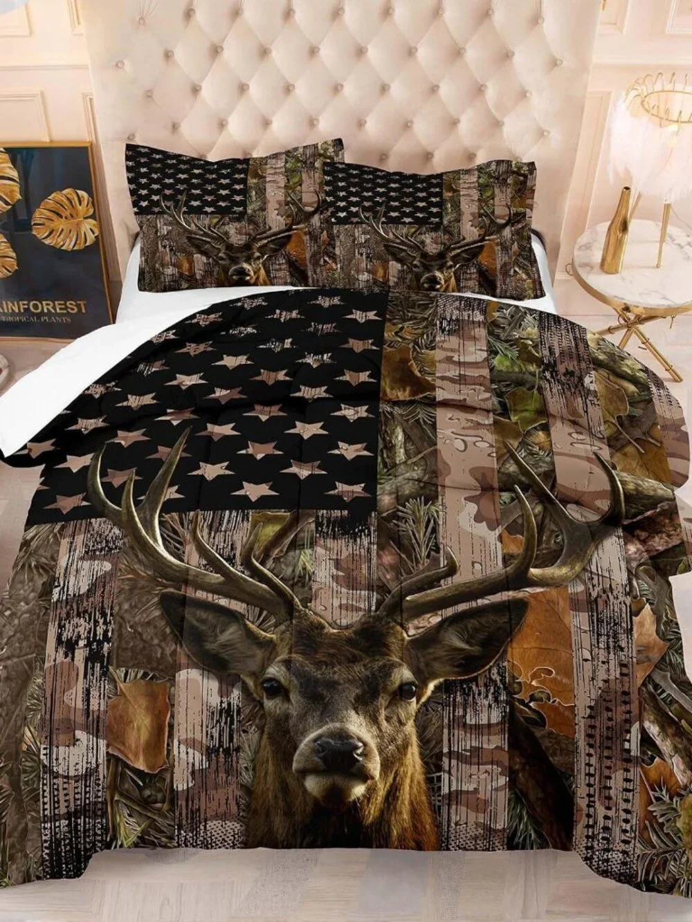 Deer Comforter Sets for Boys Kids Teens,American Flag Camo Bedding Sets Queen Si